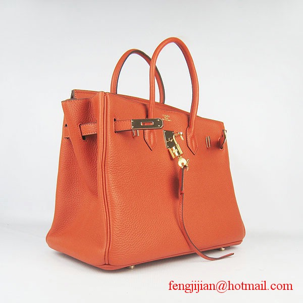 Hermes 35cm Embossed Veins Leather Bag Orange 6089 Gold Hardware